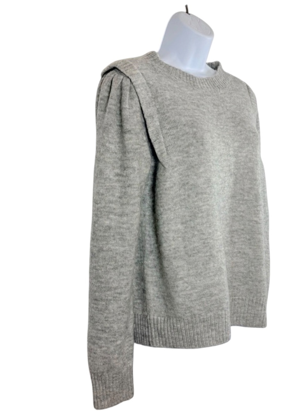 DKNY Heather Gray Knit Puff Shoulder Sweater Size L Classic Minimalist Cozycore - Picture 2 of 10